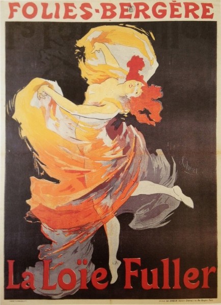 Loie Fuller was a great success at Folies Bergère. The poster by Jules Chéret places her in the midst of belle epoque and art nouveau. Photo: Wikipedia.